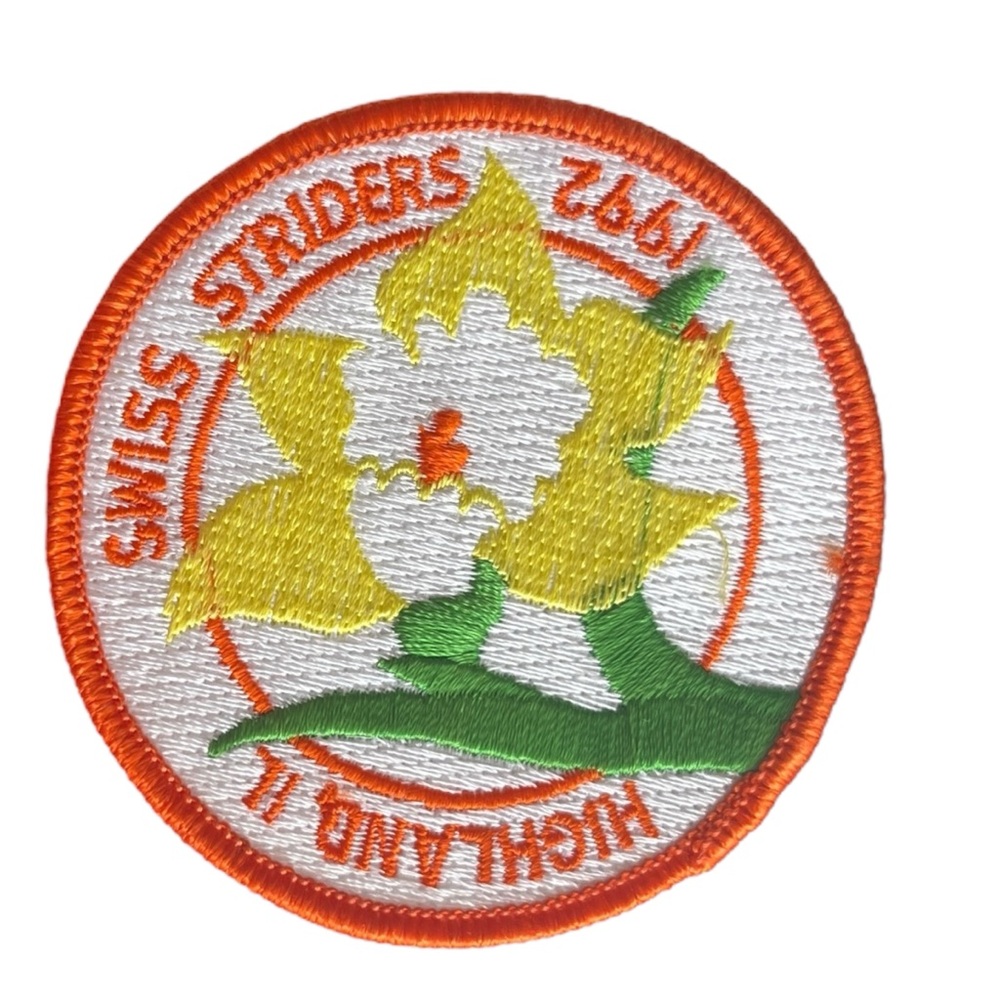 Vintage 1992 Patch Highland IL Swiss Striders Yellow Flower Lily Walking Outdoor
